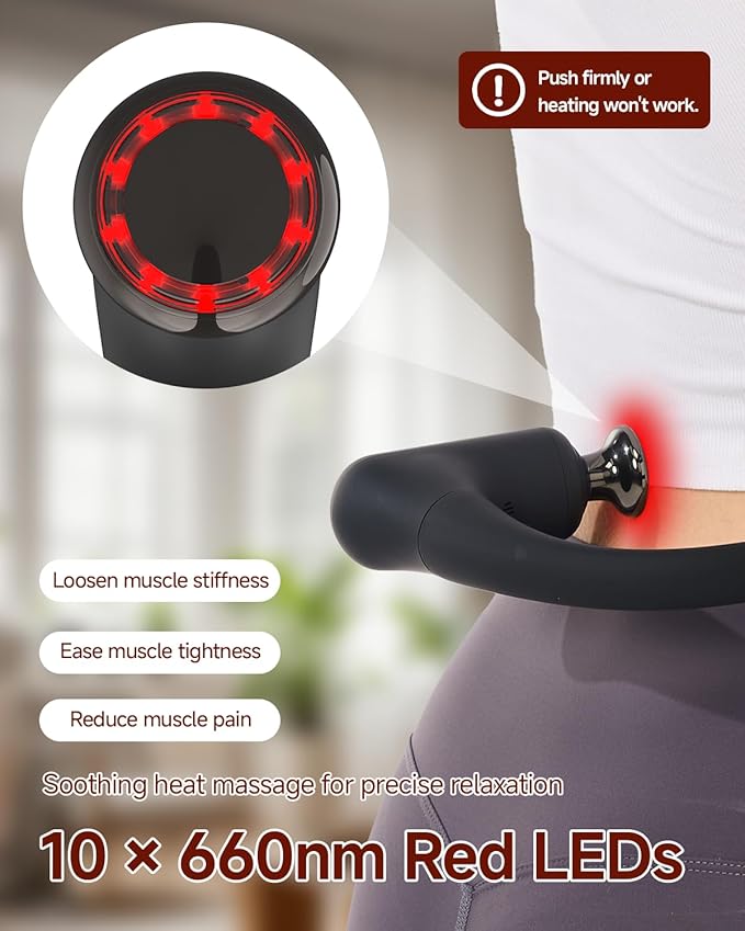 Upgraded 2-in-1 Massage Gun with Heat, Pain Relief Deep Tissue Back and Neck Massager with Extension Handle, Handheld Muscle Massage Gun for Back, Shoulder, Arm,Thigh
