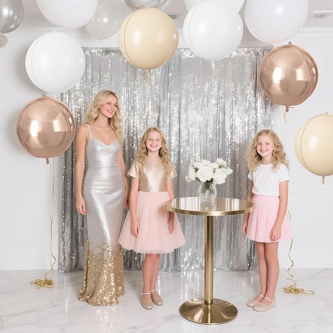 Cream White Gold Round Foil Balloons 9 pcs,Metallic Giant 4D Round Balloons 22 Inch for Birthday Boho Wedding Anniversary Engagement Decorations