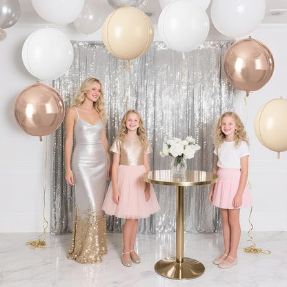 Cream White Gold Round Foil Balloons 9 pcs,Metallic Giant 4D Round Balloons 22 Inch for Birthday Boho Wedding Anniversary Engagement Decorations