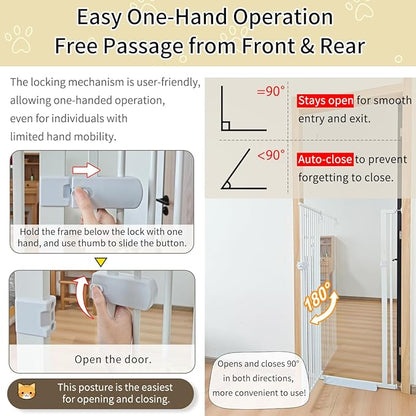 Lumizone Extra Tall Cat Gate 55.12" High Pressure Mounted Extra Wide 2025 New (17 Sizes) 1.37" Gap No Drilling Auto-Close One-Handed Operation Tall Pet Gate for Dogs(White, 55.12" H x 88.58"-92.71" W)