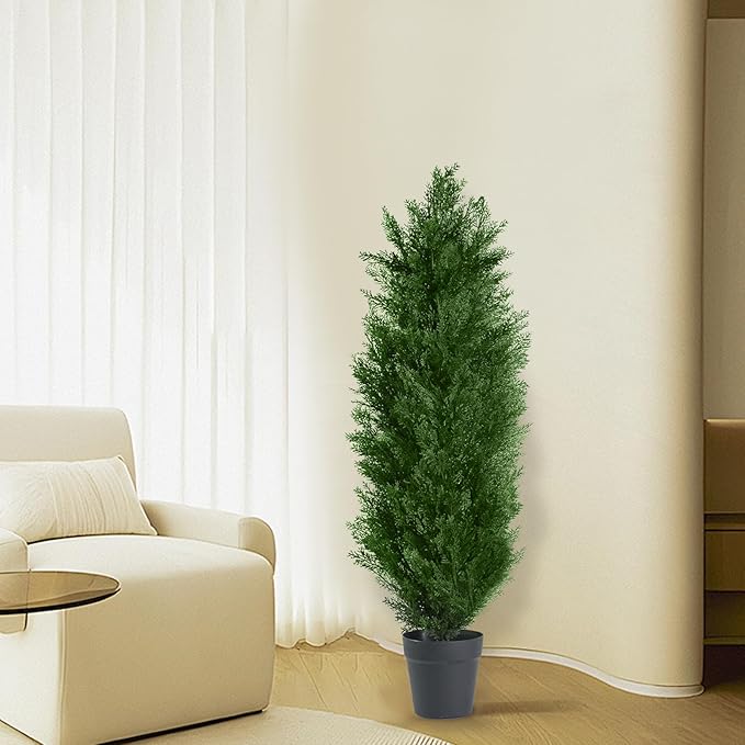 3FT Artificial Topiary Cedar Trees, Fake Cedar Plant with Pot for Indoor Outdoor Decor, Faux Greenery Potted Tree, UV Resistant Artificial Plants for Home Garden Office Porch