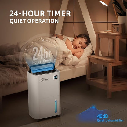 Britsou 50 Pints Dehumidifier for Basement with Drain Hose - Quiet Smart Operation with 3 Modes, 24HR Timer - Ideal for Home Bedroom, Bathroom, Small to Large Rooms