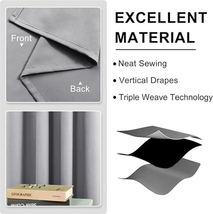 DWCN Silver Grey Blackout Curtains for Bedroom, Room Darkening Grommet Thermal Light Blocking Drapes for Living Room - W42 x L45 Inch Length, Set of 2 Thick Panels