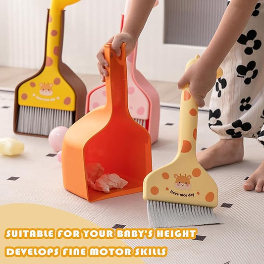 Small Broom with Dustpan Combo Set Cartoon Mini Broom and Dustpan Set Cute Cleaning Kit for Home Office Floor Counter Pet Nest (Orange)