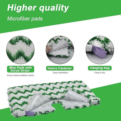 3 Pack Steam Pocket Mop Replacement Pads for Shark S3500 Series S3501 S3601 S3550 S3901 SE450 S2901 S2902 S3801,Reusable Steam Mop Pad with Deep Cleaning Scrub Strip,Microfiber Steam Mop Refills,Green