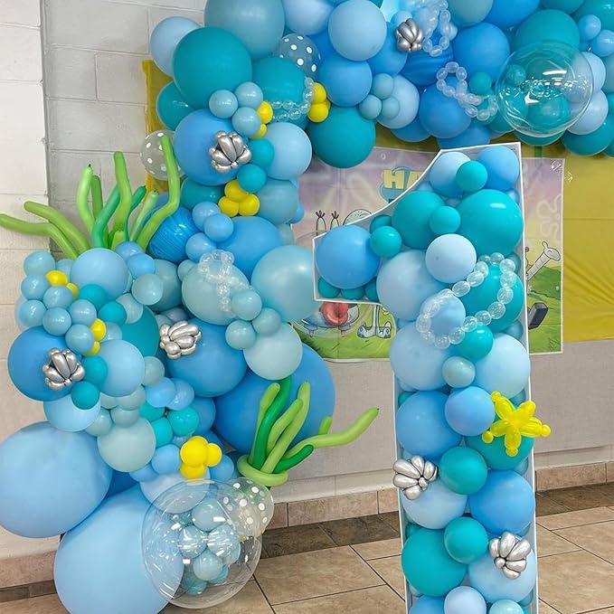 Teal Blue Clear Balloon, 60 Pcs 12 Inches Metallic Blue Cartoon Theme Balloon Garland Arch Kit for Kids Baby Shower Anniversary Engagement Birthday Wedding Graduation Party Decorations