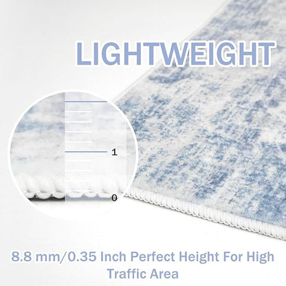 IOHOUZE Abstract Runner Rug 2x7 Ft Washable Runners for Hallways, Non Slip Kitchen Runner Printed Faux Wool Entryway Runners Indoor, Modern Floor Carpet for Hall Kitchen Bedroom, Light Blue White