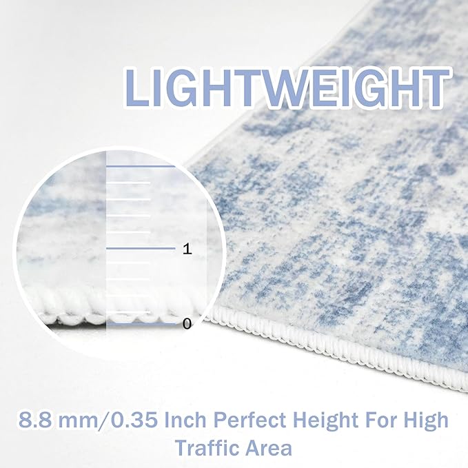 IOHOUZE Abstract Runner Rug 2x5 Ft Washable Runners for Hallways, Non Slip Kitchen Runner Printed Faux Wool Entryway Runner Indoor, Modern Floor Carpet for Hall Kitchen Bedroom, Light Blue White