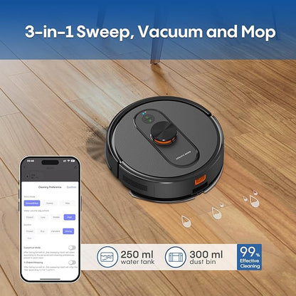 Robot Vacuum and Mop with Mapping, LiDAR Navigation Robotic Vacuums with 5000Pa, Self-Recharging, Wi-Fi/App/Alexa Control,No-Go Zones, Ideal for Pet, Hard Floors, Carpet