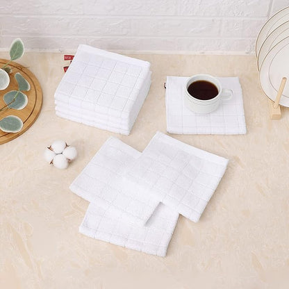 Mordimy 100% Cotton Terry Cloth Dish Cloths, Soft and Absorbent Checkered Dish Towels, Quick Drying Dish Rags for Washing Dishes, 12 Pack, 12 x 12 Inches, White