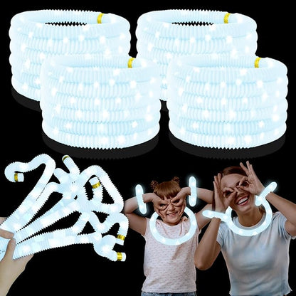 12-24 PCS White Glow Sticks Party Favors for Kids, LED Light Up Necklaces Bracelets Accessories for Toddlers, Glow Birthday Valentines Day Mardi Gras Party Supplies Decorations for Boys Girls