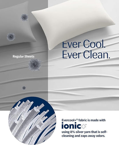 REST® Evercool®+ Starter Sheet Set, Twin Size, White, Breathable Bed Sheets for Hot Sleeper and Night Sweats, with Pillowcases, Ionic+ Self-Cleaning Silver Yarn for Sensitive Skin, 3PCS No Flat Sheet