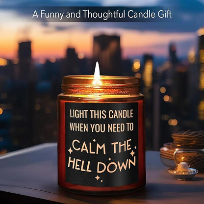 Calming Candles - Funny Relaxing Gift for Her - Calm Down, Relax Gifts for Women Men - Birthday Gift for Friend Coworker Bestie Sister - Aromatherapy, Anxiety Stress Relief Soy Jar Candle