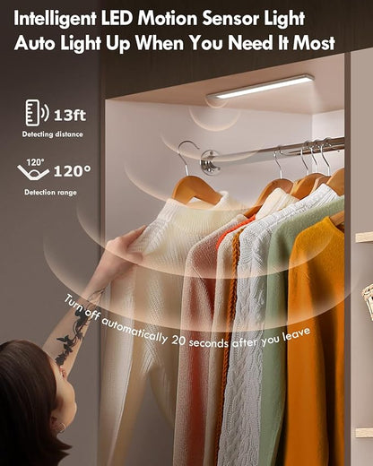 BLS LED Closet Lights, 52LED Motion Sensor Light Indoor, Under Cabinet Lights Rechargeable USB-C Under Cabinet Lighting, 1800mah Battery Operated Lights Wireless Magnetic Light for Kitchen Night Stair