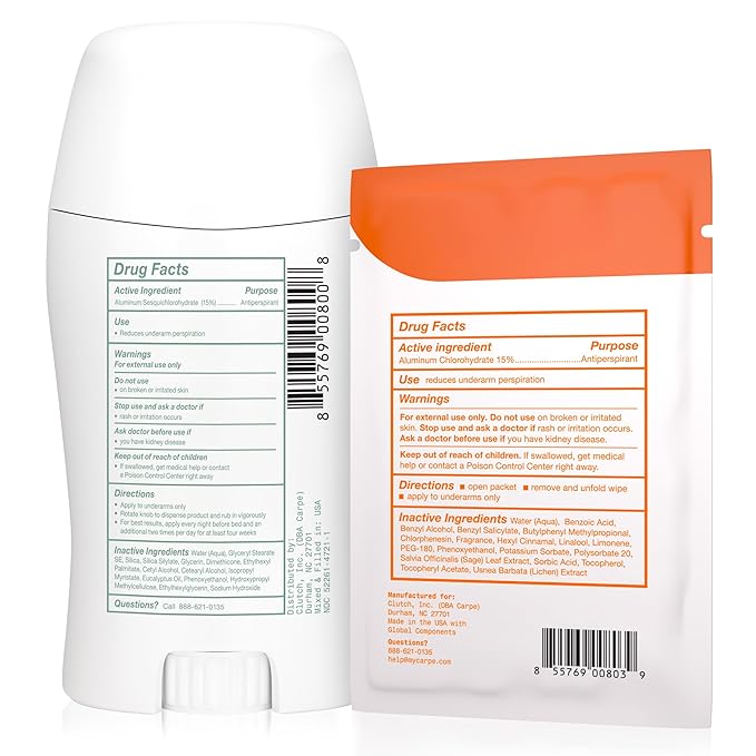 Carpe Antiperspirant Underarm and On-The-Go Wipes Package (1 Underarm Clinical Strength, 15 Individual Antiperspirant On-The-Go Wipes), Stop Excessive Sweat - Great for Hyperhidrosis