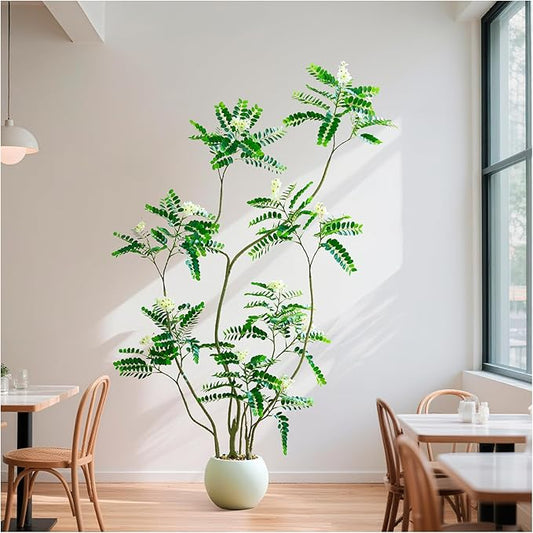 Artificial Locust Tree, 6FT Tall Artificial Plants Indoor with White Flowers & Pot, Large Floor Plant Faux Sophora Fake Flower Tree Silk Plants for Indoor Office Home Room Balcony Porch Decor
