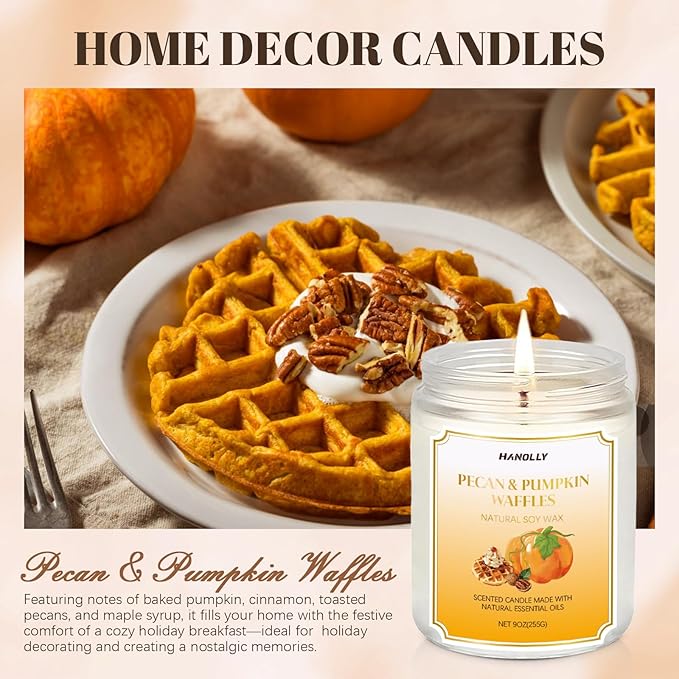 Winter Scented Candles,Pecan & Pumpkin Waffles Scents, 9 oz Scented Candles for Home Soy Candle Wax, Lasting Aromatherapy Candles Gifts for Women Men, Perfect for Creating a Holiday Ambiance