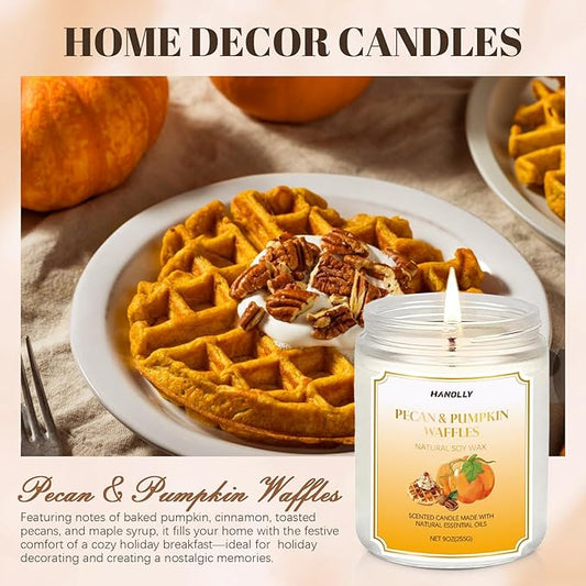 Winter Scented Candles,Pecan & Pumpkin Waffles Scents, 9 oz Scented Candles for Home Soy Candle Wax, Lasting Aromatherapy Candles Gifts for Women Men, Perfect for Creating a Holiday Ambiance