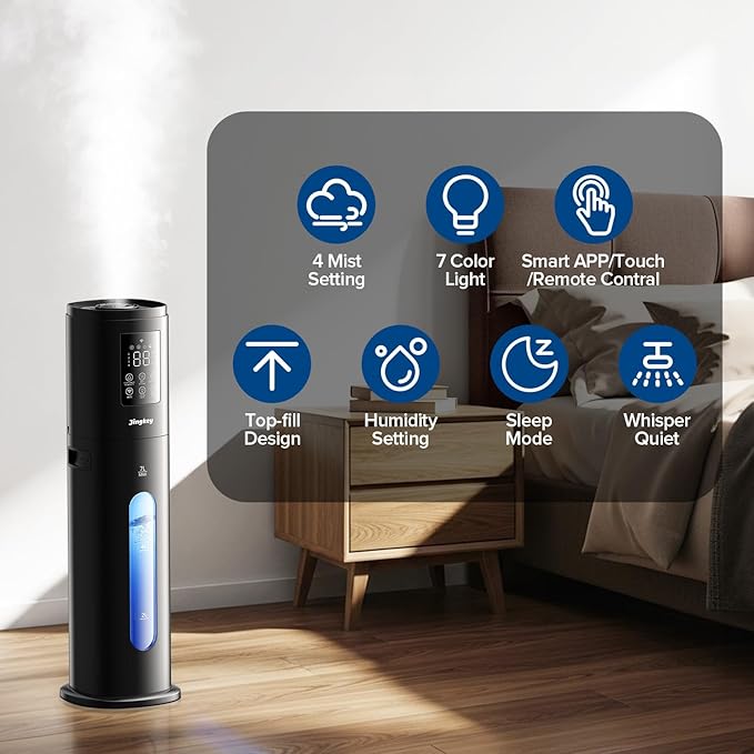 Humidifiers for Bedroom Large Room with 7L/1.85Gal Quiet Humidifiers, Smart App & Remote Control, 4 Mist Levels Cool Mist Humidifier for Home & Office