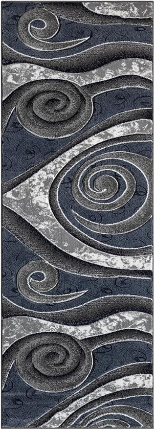 Ultra Soft Area Rug - Modern Abstract Design for Living Room & Bedroom - Foldable, Stain Resistant, Easy to Clean - (8x11, Blue)