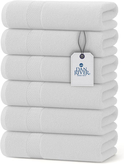 DAN RIVER 6-Pack Premium Hand Towels (16x28 Inches) - 100% Cotton, Ultra Soft, Lightweight, Highly Absorbent Towels for Bathroom, Spa, Gym, Salon, Hotel, and Travel - 550 GSM – White