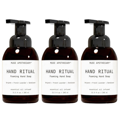 Muse Apothecary Hand Ritual - Aromatic and Nourishing Foaming Hand Soap, Infused with Aromatherapy Essential Oils - USDA Certified Biobased - 11.5 oz, Bergamot + French Lavender + Sandalwood, 3 Pack
