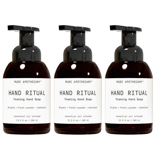 Muse Apothecary Hand Ritual - Aromatic and Nourishing Foaming Hand Soap, Infused with Aromatherapy Essential Oils - USDA Certified Biobased - 11.5 oz, Bergamot + French Lavender + Sandalwood, 3 Pack