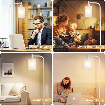 DLLT Floor Lamp Tall for Room: White Standing Lamp with Frosted Glass Lampshade for Living Room - Modern Bright Lamp for Bedroom - Industrial Corner Floor Lamps for Office 8W Led Bulb Included