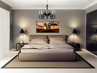 XXMWallArt FC3062 Canvas Wall Art Elephant Picture African Wild Animals Artwork Painting Print for Living Room Bedroom Kitchen Home and Office Wall Decor
