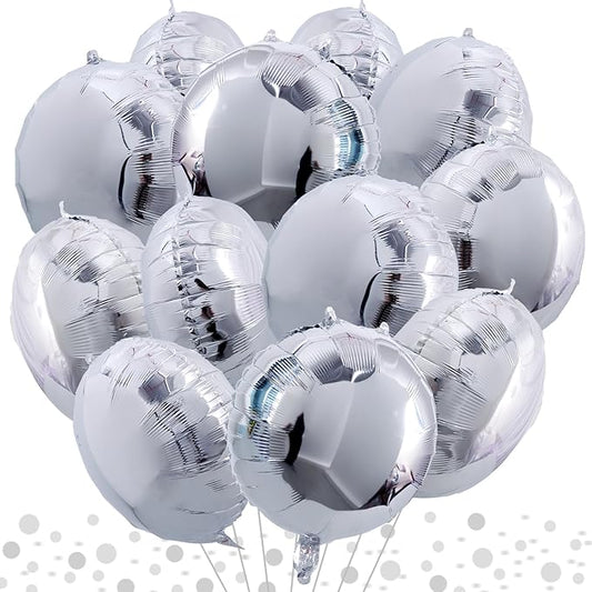 TONIFUL 30Pcs 18 Inch Round Balloons Large Silver Round Shape Foil Balloons Big Silver Round Helium Mylar Decorations for Birthday Wedding Baby Shower Anniversary Engagement Party Supplies