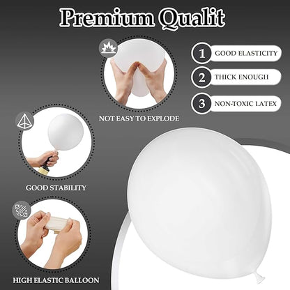 130PCS White Balloons, Latex Balloons Different Sizes 18/12/10/5 Inch, Helium Balloons with Ribbon, Party Balloon Set for Birthday Wedding Graduation Anniversary Baby Shower Decorations.