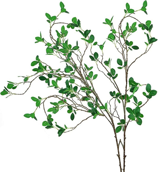 Ollain 43" Artificial Greenery Stems Plants Faux Leaf Green Eucalytus Branches Ficus Twig Fern Fake Green Bushes Shrubs for Home Party Wedding Decoration (2 Pack)