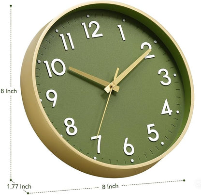 Mosewa Wall Clock 8 Inch, Battery Operated Silent Non-Ticking Modern Analog Clock Decorative for Kitchen, Bedroom, Office(Gold)