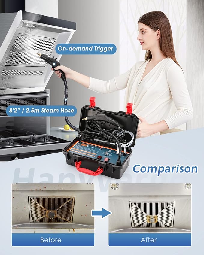High Pressure Steam Cleaner, 1700W High Temp Portable Steamer Machine for Cleaning, Tankless and Heavy Duty for Commercial Home Use Grout Tile Kitchen Bathroom Car Detailing
