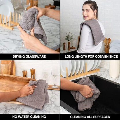 Premium 100% Cotton Waffle Weave Kitchen Dish Towels – Solid, Ultra Soft, Scratch-Free & Superb Absorbent - Quick Drying Cleaning Towels,Perfect Dish Cloth 13 x 28-6 Pack, Grey