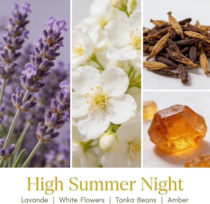 HomeLights High Summer Night Scented Candles | 18oz Soy Candles Industrial Chic 4-Wick Large Candle Jars | Ideal Candle Gifts for Events, Home Decor Stress, Relief & Relaxation