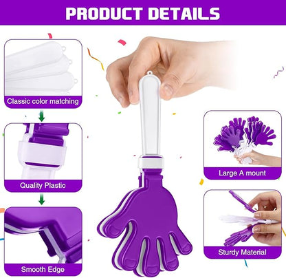 Junkin 48 Pcs Hand Clappers Bulk 7. 5 x 3. 5 Inches Noise Makers Party Favors Clapping Noise Maker Clacker for Birthdays Game Prizes Rewards Football Sporting Events Cheers Supplies (Purple,White)