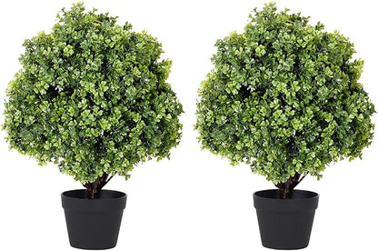 THE BLOOM TIMES 2ft Faux Boxwood Plants Outdoor Set of 2, 24" UV-Resistant Artificial Evergreen Topiary Ball, Fake Potted Greenery Shrubs & Bushes for Front Porch Planter, Patio Outside Decor
