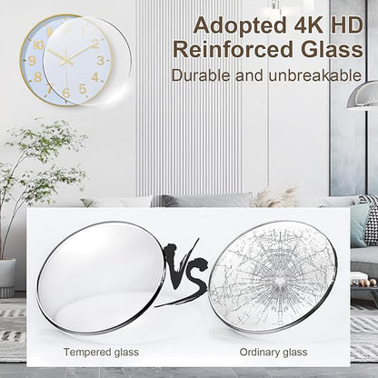 Modern Wall Clock, 10 Inch Digital Wall Clocks Battery Operated, Round Non Ticking Silent Analog Clock for Bedroom Living Room Kitchen Office Gym Classroom Decor, Gold Battery Clock