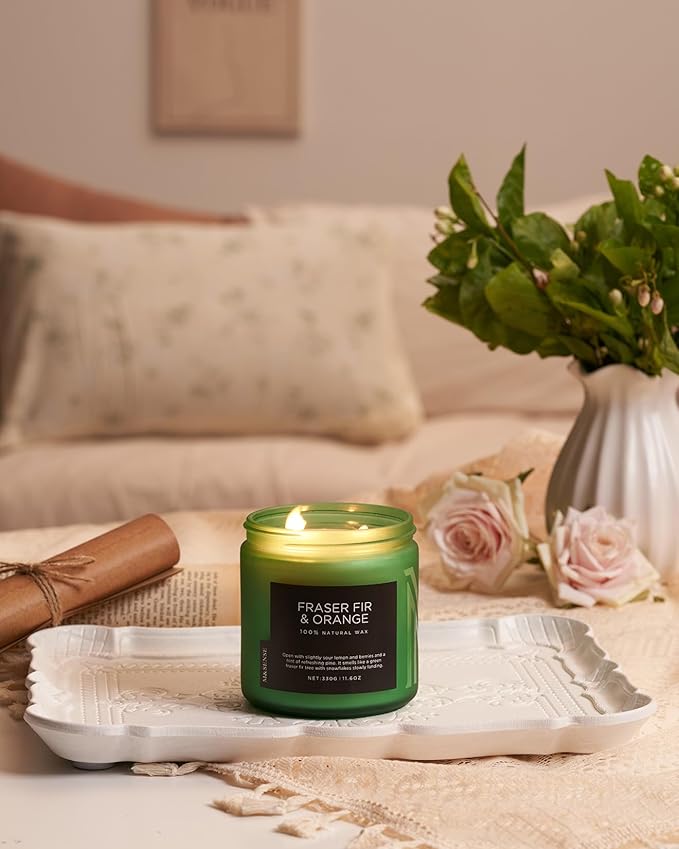 M&SENSE Frasier Fir Pine Scented Candle, Soy Wax Non Toxic for Home Up to 70 Hours, 2 Cotton Wick 11.6oz Christmas Tree Scent Holiday Aromatherapy Candle for Birthday Holiday Gifts