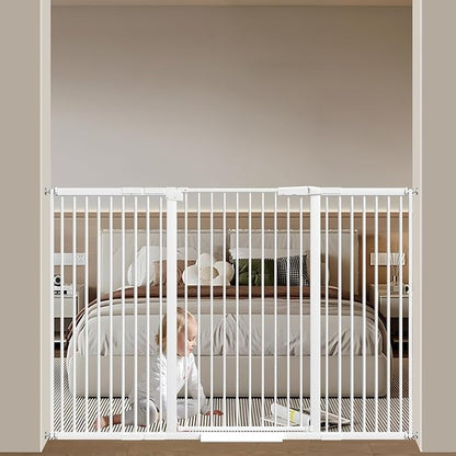 40.55" Tall 1.37" Ultra Narrow Spacing Dogs Pets Baby Gate for Doorway Hallway Safety Proof Indoor 53.74-61.61" Extra Wide Puppy Pressure Mounted No Drill Walk Through White Metal