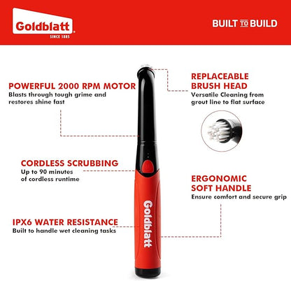 Goldblatt Electric Spin Scrubber Cordless, Power Scrubber with Battery Indicator Light, IPX6 Waterproof, Electric Cleaning Brush for Grout, Tile, Bathroom, Kitchen, Tub Cleaning