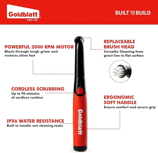 Goldblatt Electric Spin Scrubber Cordless, Power Scrubber with Battery Indicator Light, IPX6 Waterproof, Electric Cleaning Brush for Grout, Tile, Bathroom, Kitchen, Tub Cleaning