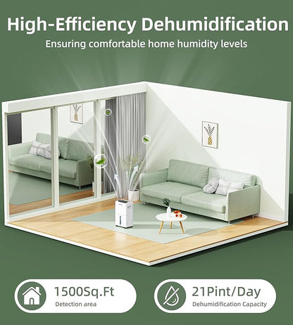 Bicepos 1500 sq.ft Dehumidifier for Basement, 21 Pints Dehumidifiers for Home with Drain Hose, Continuous Drainage, Auto Defrost, Intelligent Humidistat for Bedroom, Large Room, White