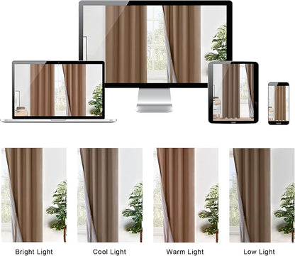 XWZO Full Shading Blackout Curtains 45 Inches Length - Heat and Light Blocking Ring Top Window Drapes with Black Liner Backing for Bedroom Sewn with Tiebacks, Cappuccino, W52 x L45, Set of 2 Panels