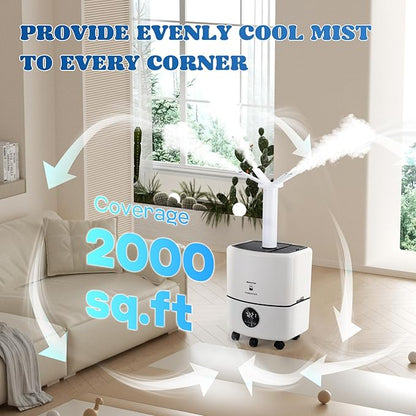 Moongiantgo 25L/6.6Gal Commercial Industrial Humidifier Whole House Humidifier 2000 sq.ft, 3000ML/H Output Cool Mist Humidifiers with 6 Atomizers&3 Mist Modes for Home Office Greenhouse Commercial Use