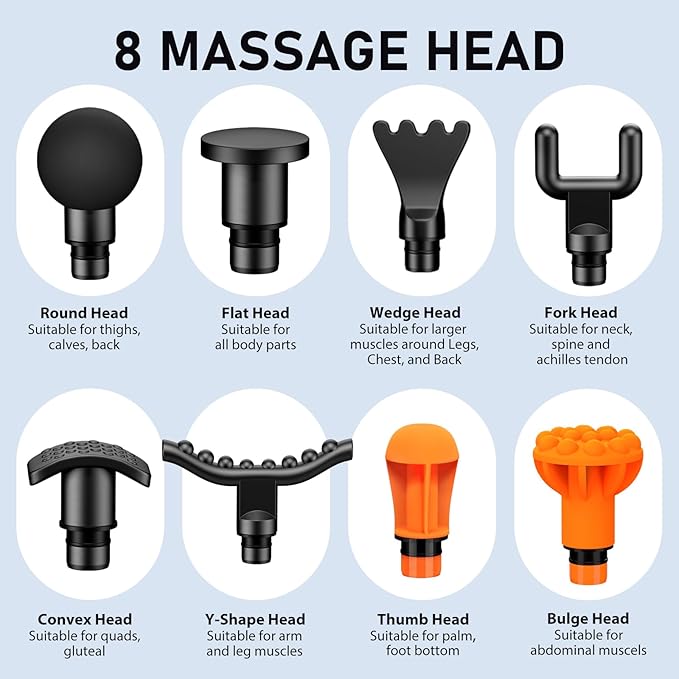 RAEMAO Massage Gun, Handheld Electric Deep Tissue Muscle Massager for Athletes for Pain Relief Attaching 8 Replacement Heads, Percussion Massager with 10 Speeds, Father's Day Gifts, Grey