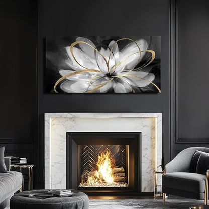 SOUGUAN Room Decor Floral Wall Art 24"x48" botanical Painting Black Art for Living Room Kitchen Dining Room Home Office