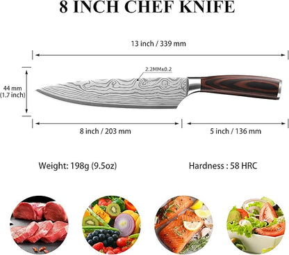 Sunnecko Chef Knife 8 inch,High Carbon Stainless Steel Kitchen Knife,Ultra Sharp Gyutou Cutting Knife with Sheath and Gift Box for Family & Restaurant