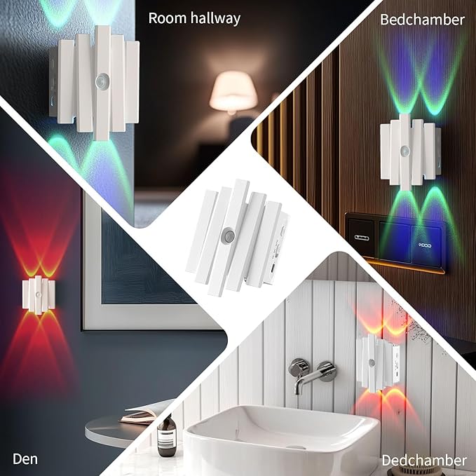 Motion Sensor Night Light,Motion Sensor Light Indoor,USB Type-C Charging,Magnetic Mount,Colorful neon Colors Change,Wall lamp,Battery Operated Wall Sconce for Bedroom,Bathroom
